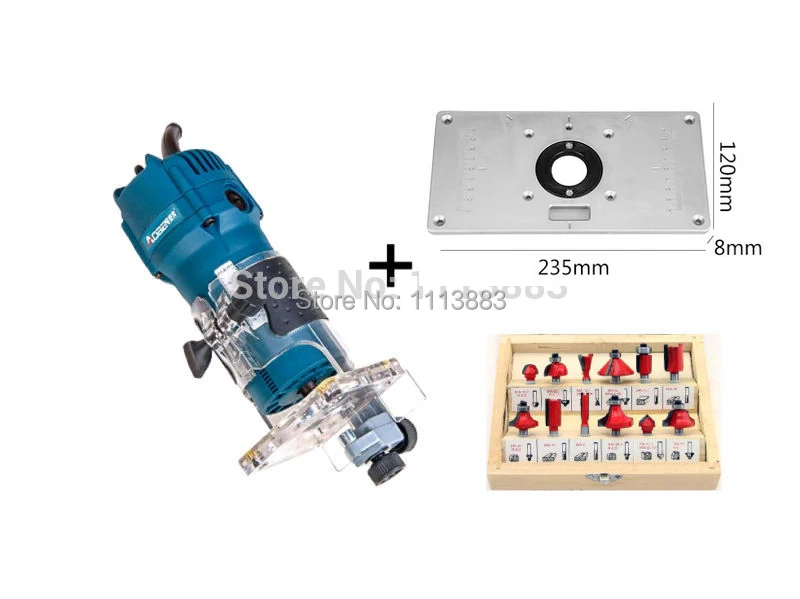 Вставная пластина+ пальмовый триммер роутера 520 Вт, 1/" Цанга+ 12 шт набор фрез 1/4" Диаметр хвостовика
