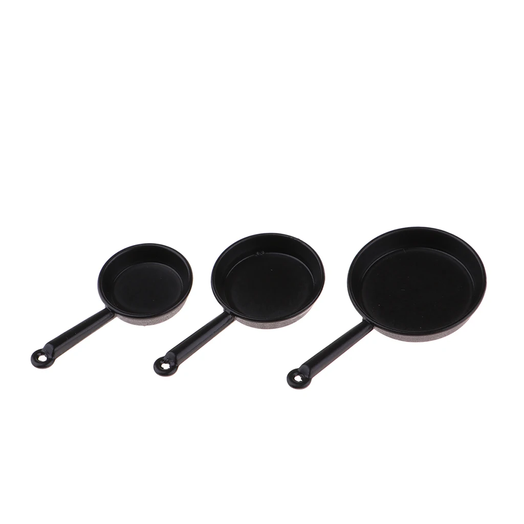 3 Pieces Miniatures Metal Pots and Pans Dollhouse Cooking Set Kitchen Utensils Accessories, Photography Props