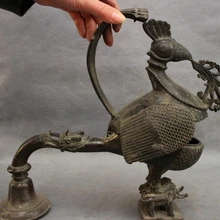 USPS в США S1457 1" Народная Китайский Бронзовый Птица Павлин Феникс Зун Статуя Курильница Курильница