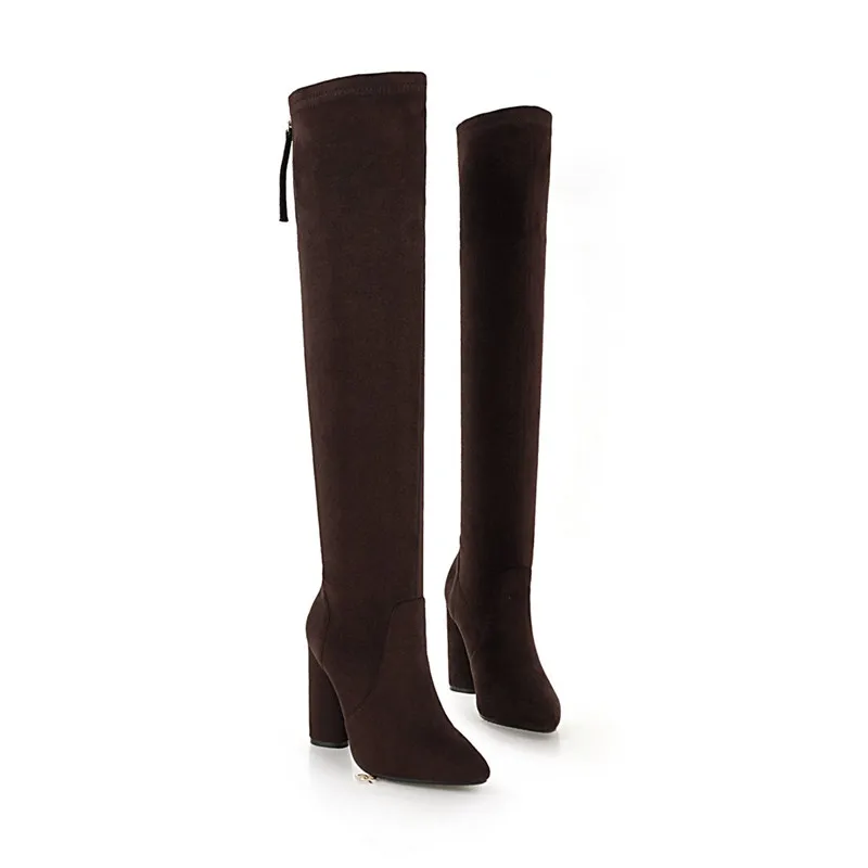 Talons Automne Dames Asumer Plus Bottes Bout Zip Sur Hiver 33 Troupeau Le Mode Pointu Camel noir Genou Haute Taille brown Épais 46 Femmes qMVSzpU