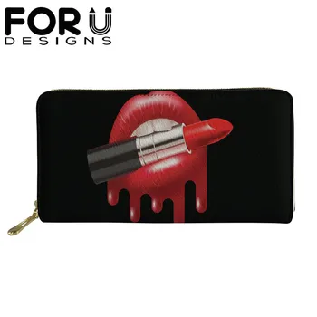 

FORUDESIGNS Women Long Wallets Luxury 3D Dripping Lipstick Prints Cash Holder Lady Leather Purse Zipper Storage Money Bags Mujer