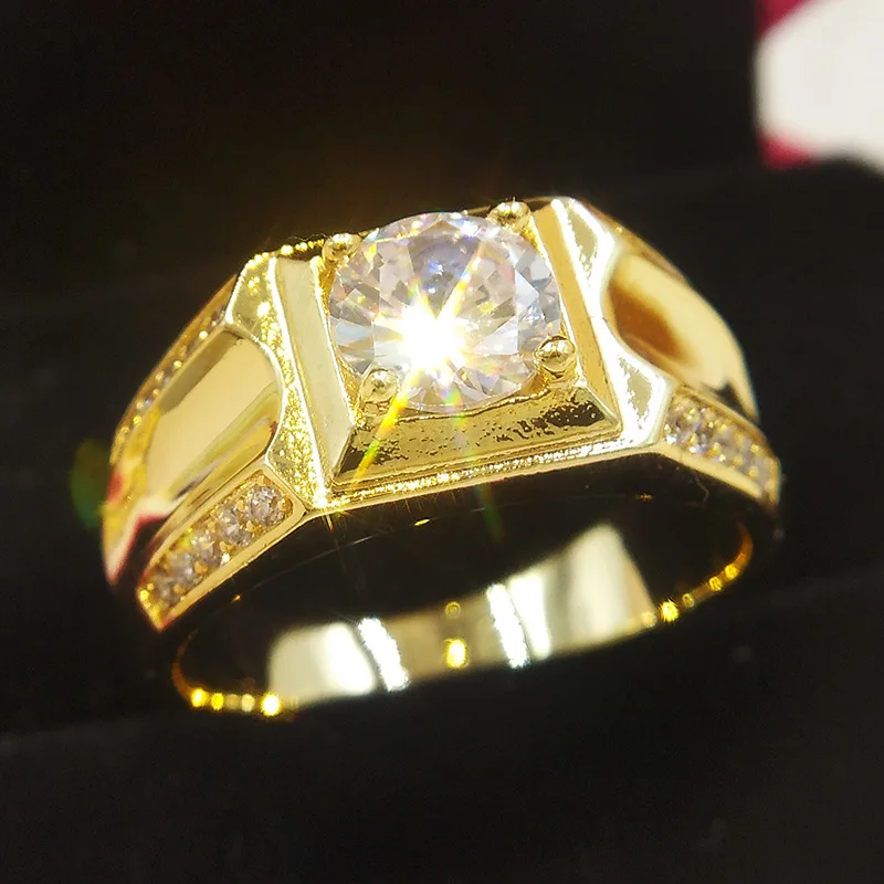 

Size 7-12 Classic Gold-color Rhinestone Cubic Zirconia Men Ring Black Enamel Male 18 KRGP Finger Rings Best Selling