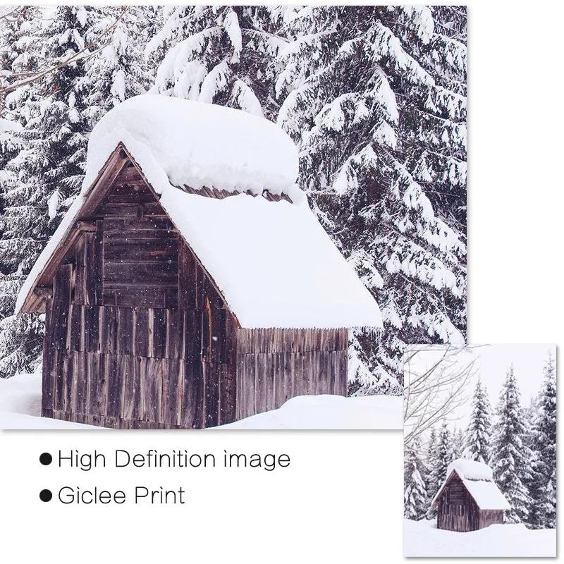 Winter Cabin CANVAS PRINT Wall Decor Art Giclee Nature Forest Snow 4 Sizes