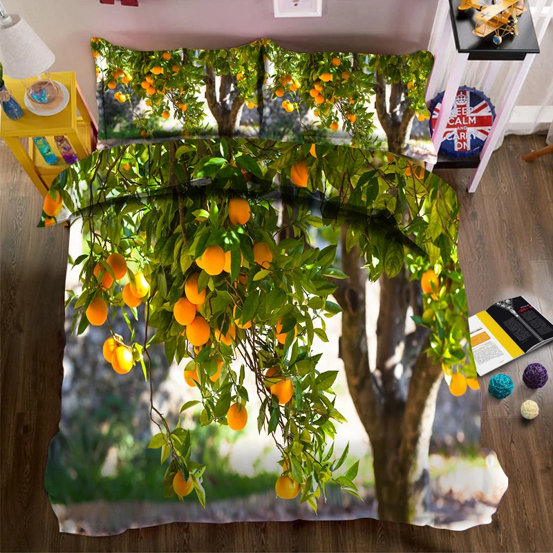 Цифровой 3D эффект простыни одеяло транзитный автобус парк коридора оранжевые деревья и т. д