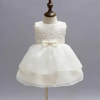

1PC Off White Sleeveless Baby Girl Baptism Christening Easter Gown Dress Lace Rose Bowknot Baby Girls Party Dress 0-24Months