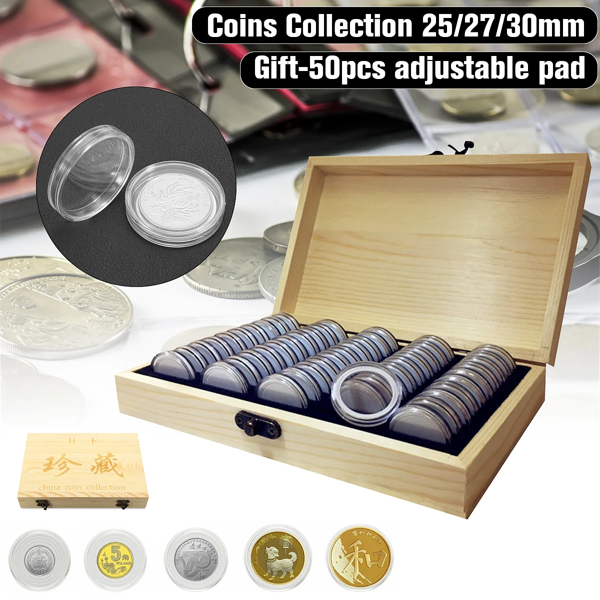 Buy 50Pcs Coins Storage Container Wooden Round Coins