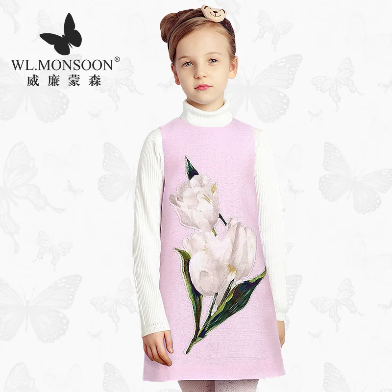

Girl dress 2019 fall dress tulip print pink sleeveless kids dresses for girls princess clothes