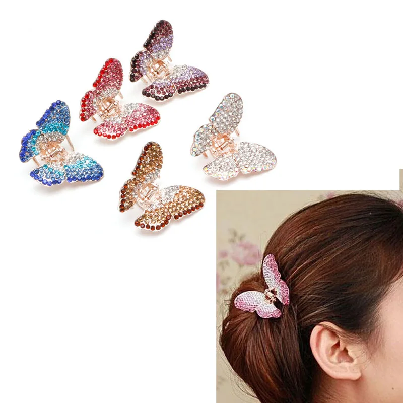 Fashion Women Girl Butterfly Claw Crystal Rhinestone Hair Clip Claws