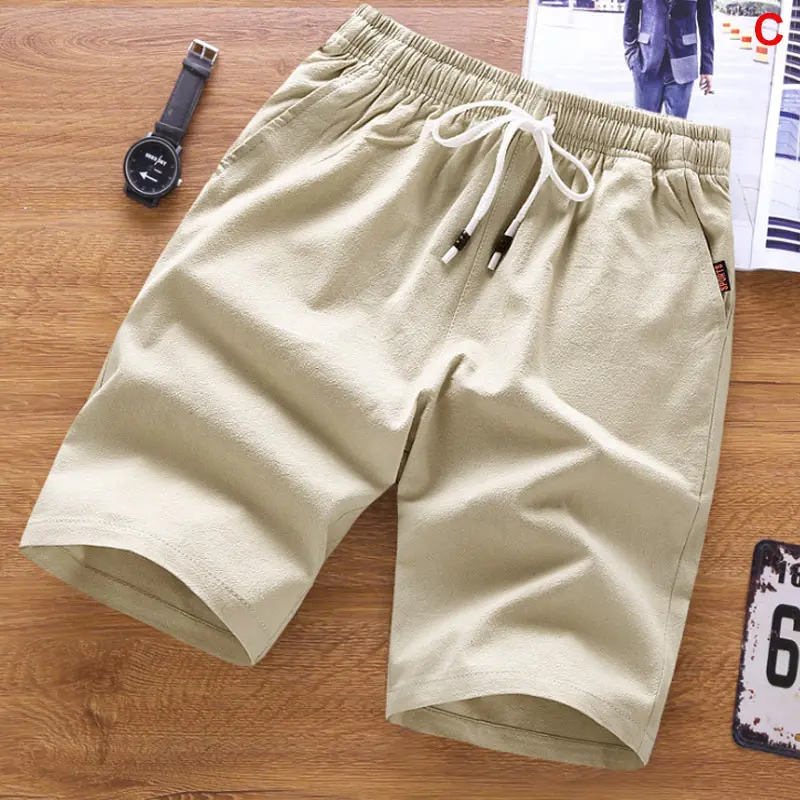 Khaki C Мужские шорты сплошной цвет дышащий Slim Fit средняя талия половина брюки для лета IK88 - Цвет: Khaki C