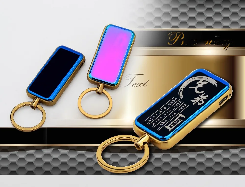 

24 Creative Zinc Alloy Fashionable USB Rechargeable Lighter With Key Buckle&Cover-embossing Pattern Logo Customized Wholesale