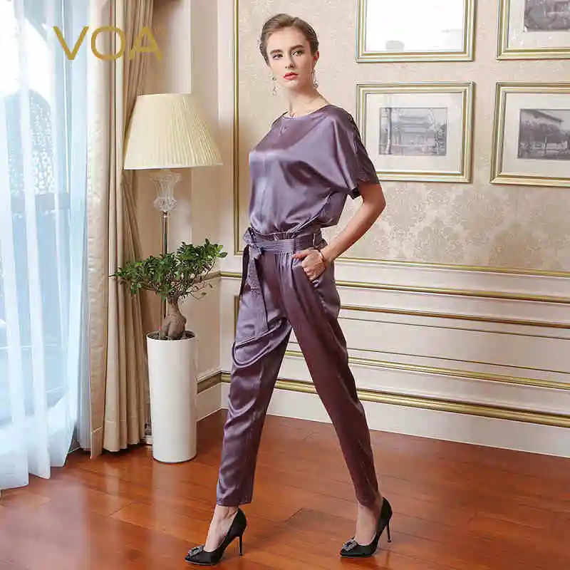VOA 2018 Spring Summer New Fashion Purple Women Silk