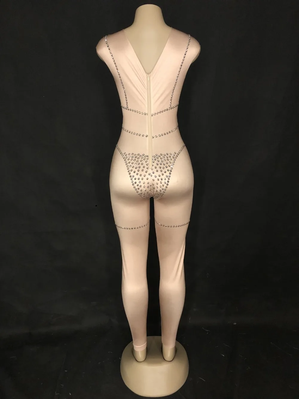 Mousseux Costume Cristaux De Body Couleur Théâtrale La Sans Jumpsuit Sexy Femmes Peau Parti Djds Stade Discothèque Représentation Manches Salopette Danse xnqwpUvwC