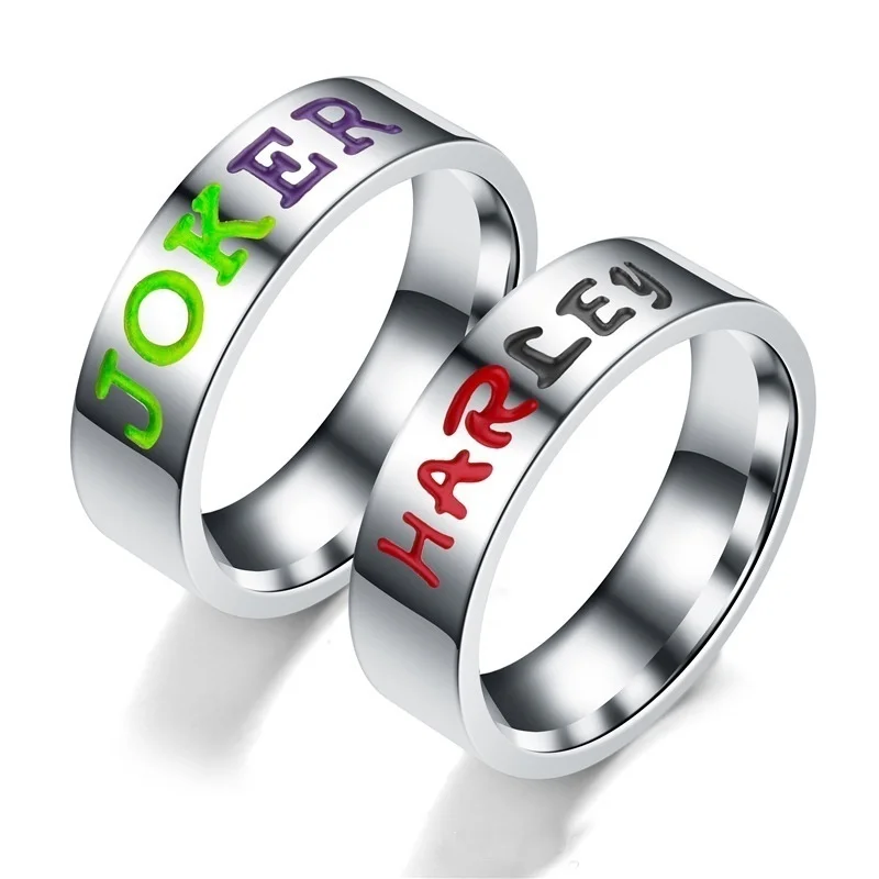 

Cosplay Party Rings Dc Comics Suicide Squad Harley Quinn Love The Joker Lover Couple Stainless Steel Rings Gift