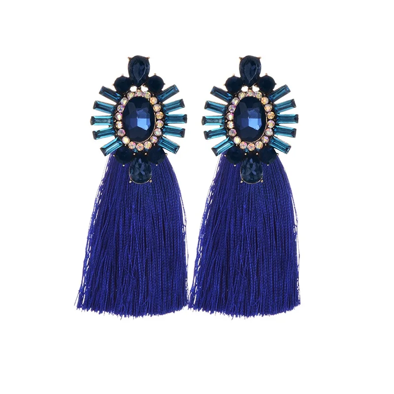 22 Colors Blue Long Tassel Earrings For Women Vintage Crystal Drop Earrings For Wedding Fashion Statement Jewelry - Окраска металла: sapphire