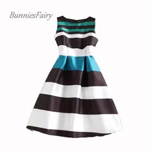 BunniesFairy 2020 otoño nuevo Audrey Hepburn 50s rayas Vintage estampado floral y geométrico Vestido Retro Swing Rockabilly Vestido