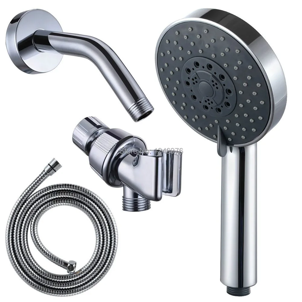 Chrome Finish Bath FIVE Function Handheld Shower Head Showerhead Combo