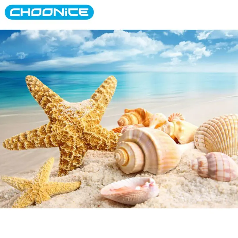Diamond Painting Beach DIY 3D Embroidery Starfish Shell Sets For With Beads Landscape Mosaic Drawings | Дом и сад