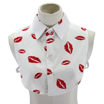 

Hot redlip small Women's Lape Cotton collar sweater bird decorative shirt Pastoral Lipstick printed lips cotton shirt collar