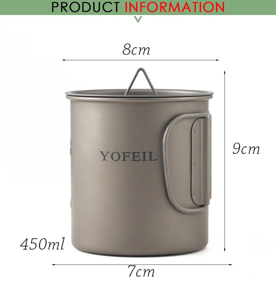 Camping Titanium Cup 450 мл Titanium Mug Camping Cup Военная бытовая туристическая посуда Чайник туристическая посуда Уличная кулинария Набор посуды для пикника Походные принадлежности Чайник Туристические принадлежнос