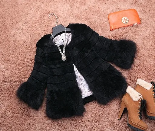 New Genuine Rabbit Fur Coat With Raccoon hem Women Winter O-Neck full pelt Jacket Wholesale retail EMS Free Shipping F-654 | Женская