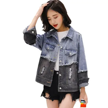 

Short Denim Jacket Women 2019 Spring Autumn New Fashion Stitching Loose Long Sleeve Wild Casual Denim Jacket Female Coat Outwear