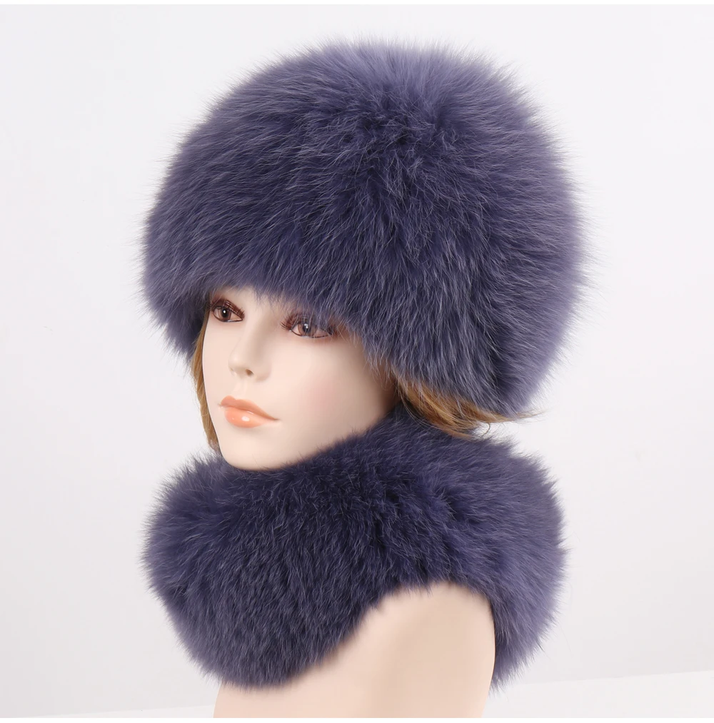 Новая роскошная натуральная лисий мех шапка шарф женская зимняя теплая натуральная шапка из меха лисы для девушек хорошая эластичная вязаная шапка из меха лисы