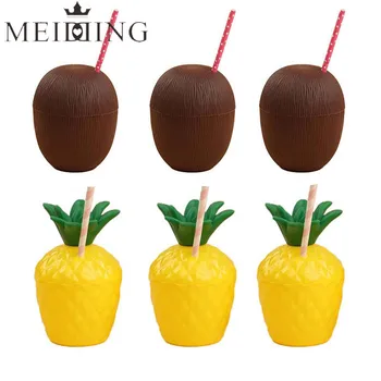 

Coconut Flamingo Unicorn Cup Holder 6pcs Coco Pineapple Plastic Cup Summer Vocation Luau Hawaiian Party Supplies