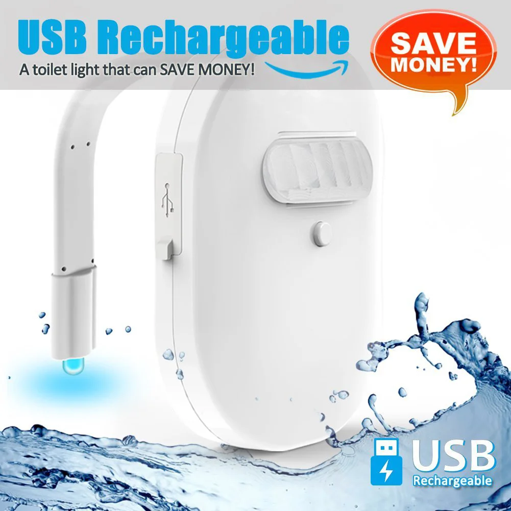 

Waterproof Toilet Night Light USB Rechargeable 12 Colors Seat Lighting PIR Motion Sensor Activated Bathroom Toilet Bowl Light