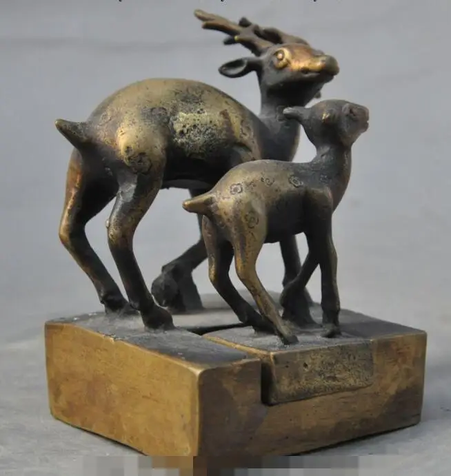 

S0800 marked old china chinese palace bronze animal Sika deer statue seal stamp signet