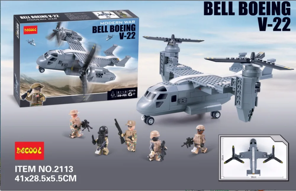 

318 unids guerra moderna de bell boeing v-22 portador de humvee militar swat bloque figura ladrillos de construccion juguetes