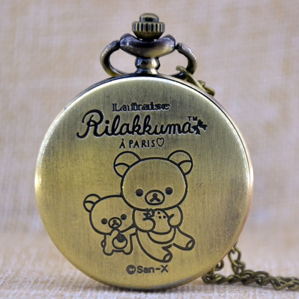 Новая мода бронза Rilakkuma Париж Сан-х кварцевые карманные часы Аналоговое Ожерелье Подвеска Wo мужские s мужские подарки Montre Reloj