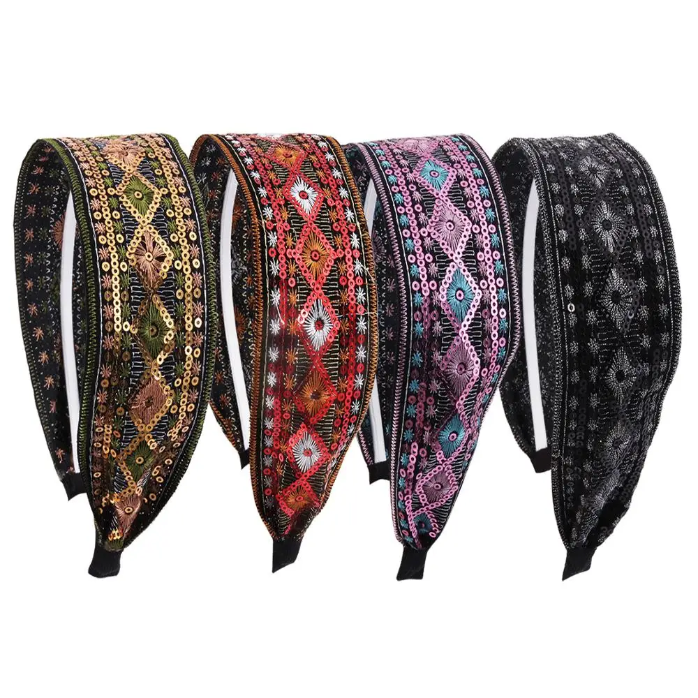 

Hot Sale Bohemian Headband Elastic Head Wrap Turban Bandana Lace HairBand Flower Hair Accessories For Women