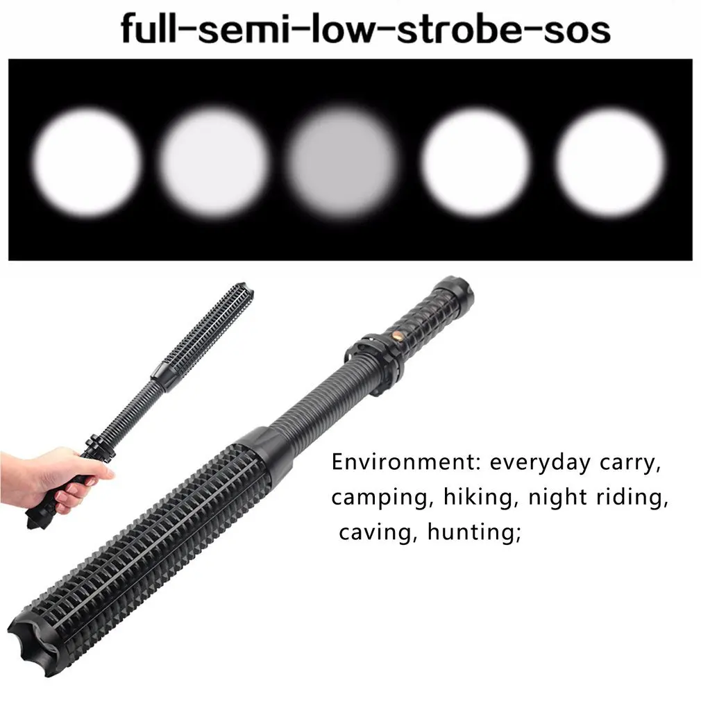 

Waterproof LED Strong Light Zoom Torch Safety Self-Protective Hammer Extendable Stick for Outdoor Activities Security Guards