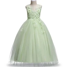 Элегантные благородные платья для девочек с аппликацией; одежда для маленьких принцесс; платье для девочек-подростков; Длинная одежда для дня рождения для детей 4-14 лет