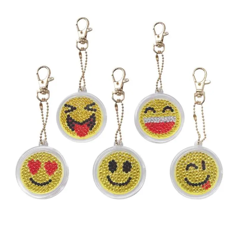 

5pcs/Set DIY key buckle Full Drill Diamond Painting smiles Cartoon Emotion Keychain Key Chain Ring bag decor 2019