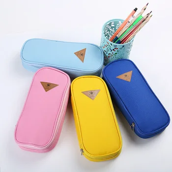 

1PC Korean Stationery Simple Style Candy Color Canvas Large Capacity Multifunction Stationery Clamshell Pencil Case