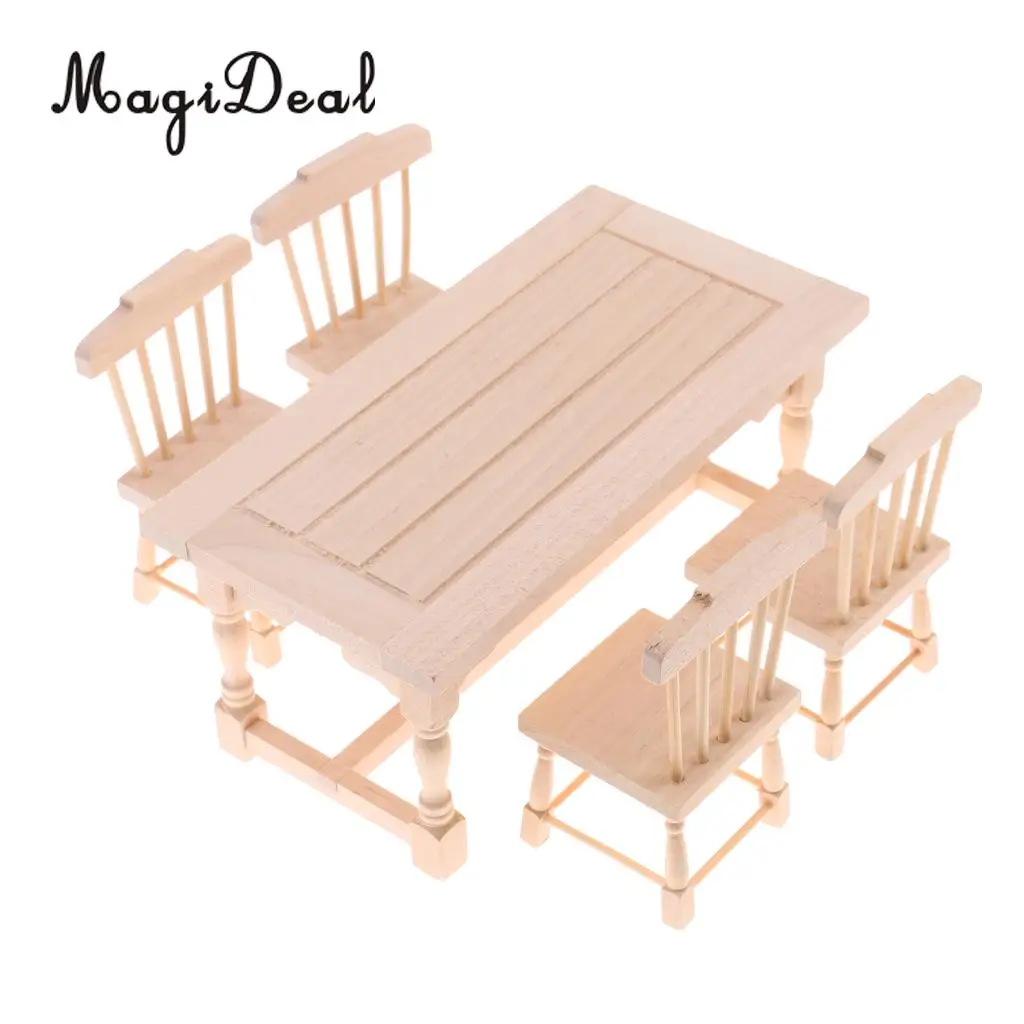 Dollhouse Dining Room Kitchen Furniture Natural Dining Table Chairs Set 1//12