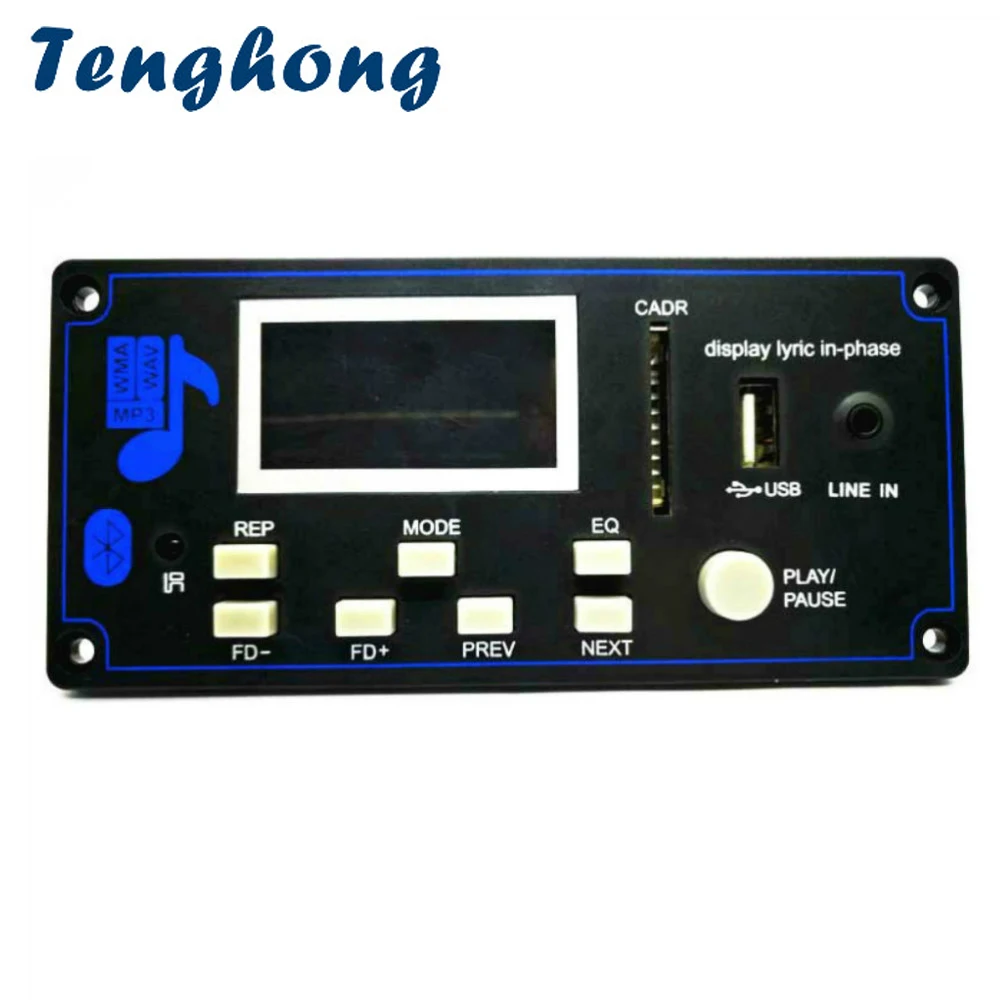 

Tenghong MP3 Decoder Board DC12V Bluetooth WAV WMA MP3 Audio Receiver Decoding Module Support Recording USB FM For Car Player