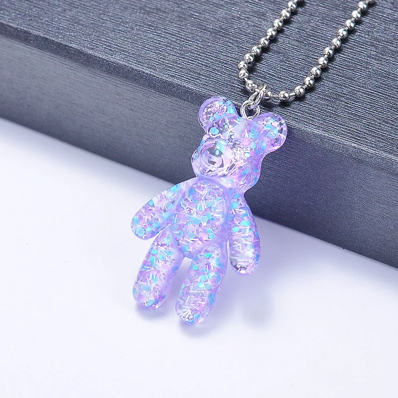20PCS Cute Girls Cartoon Bling Bear Pendant Necklace For Women Beads Chain On The Neck Female Jewelry Wedding Party Gift