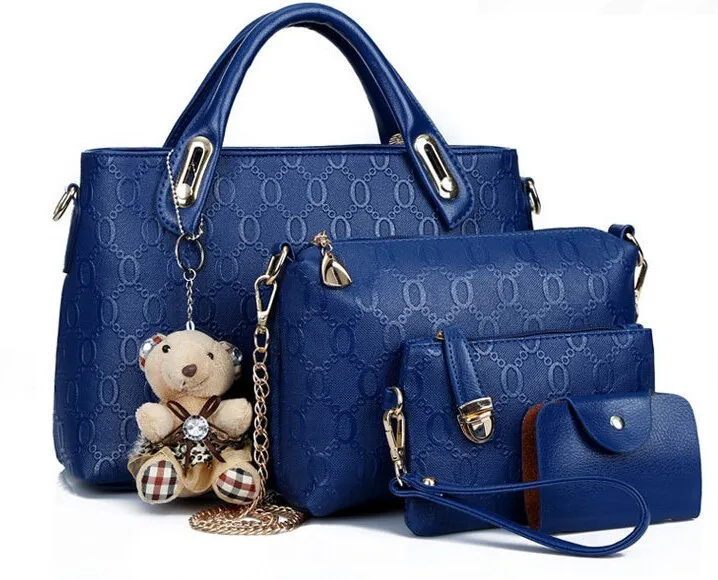 

4 in 1 Composite Bag female lolita style zipper leather cute bear pendant designer brand handbags for women bolsas de couro 40