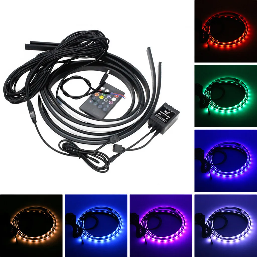 

4PCS RGB LED Strip Under Car Tube Underglow Underbody System Neon Light Kit 12V Auto Accessories Waterproof LED Tubes