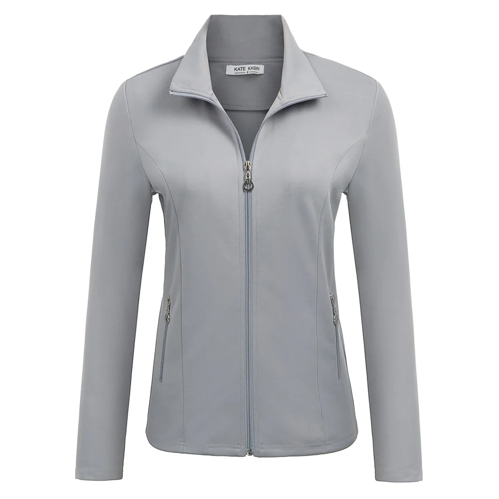 

Women slim coat spring autumn Stylish Fit Long Sleeve Stand Collar Zip-up Coat basic classic solid color jacket ladies Tops