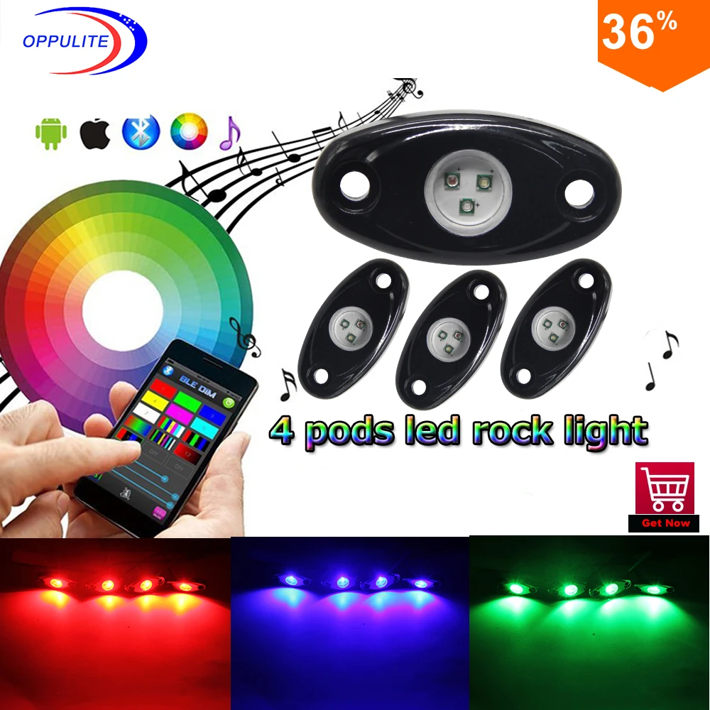 Promotion price 4 Pods RGB Bluetooth Controller Remote 15 DIY Colors Timing Music Flashing LED Rock Light Kit with 4pcs/set | Автомобили и