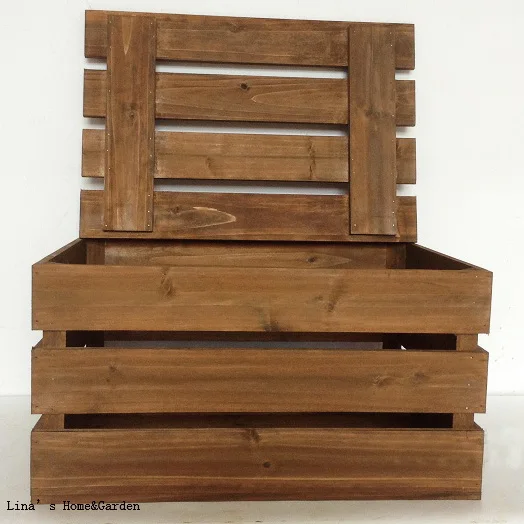 handmade rustic solid wooden slat crate with lidin Storage Boxes