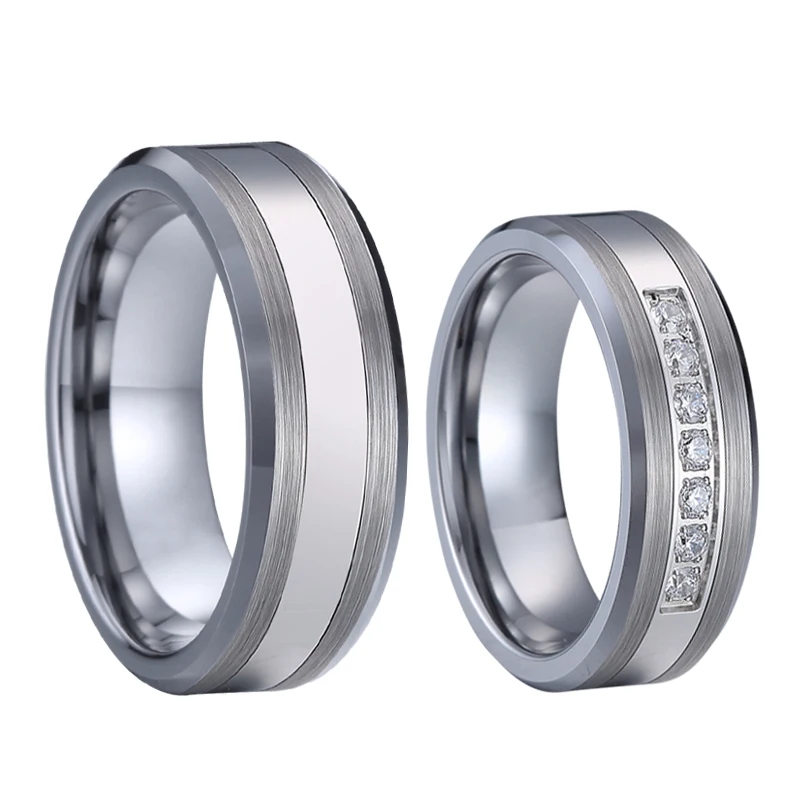 Combined Titanium Tungsten Rings Men's Wedding Band silver color bague anel anillos Couple Engagement Rings for women (1)