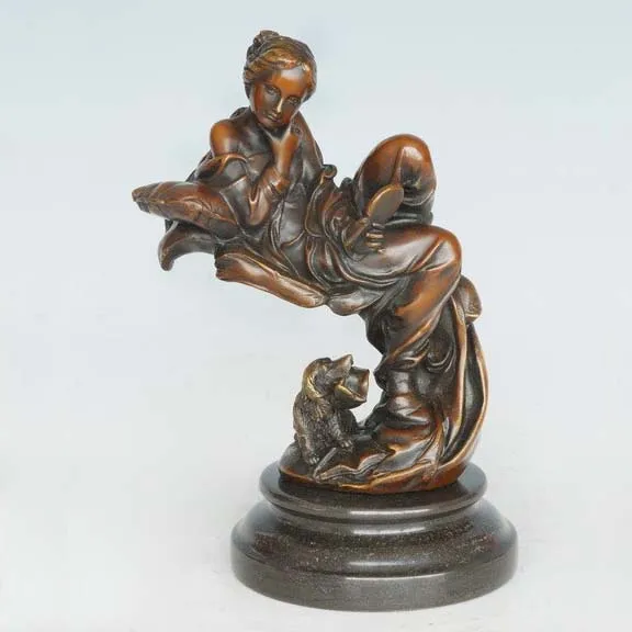 

Delicate bronze sculptures woman look into the mirror Statue home decoration art collection