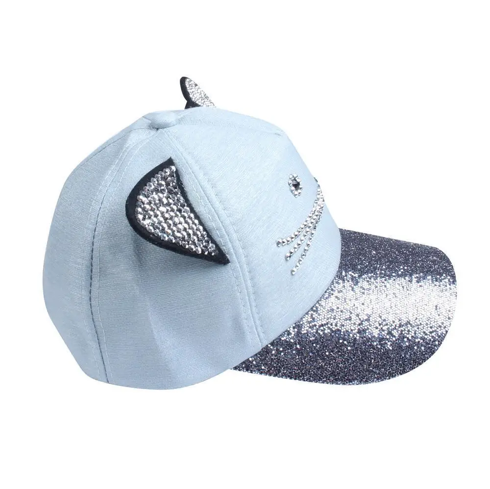 Горный хрусталь Snapback милые кошачьи уши блестки кольцо сетчатые бейсболки женские регулируемые Gorras Planas хип-хоп кости Casquette
