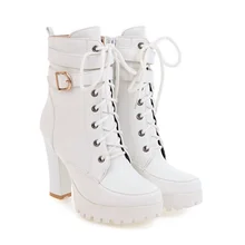 Новые стильные белые пикантные женские ботинки на высоком каблуке пикантные женские ботинки с круглым носком на шнуровке, мотоциклетные ботинки кожаные ботинки
