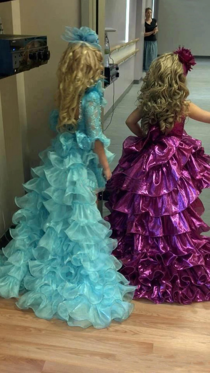 24=2015 Sparly Pageant Dresses For Girls Blue Kids Prom Dresses Organza Lace Half Sleeve Hi lo Short Party Dresses for Girls Pageant Gowns (2)