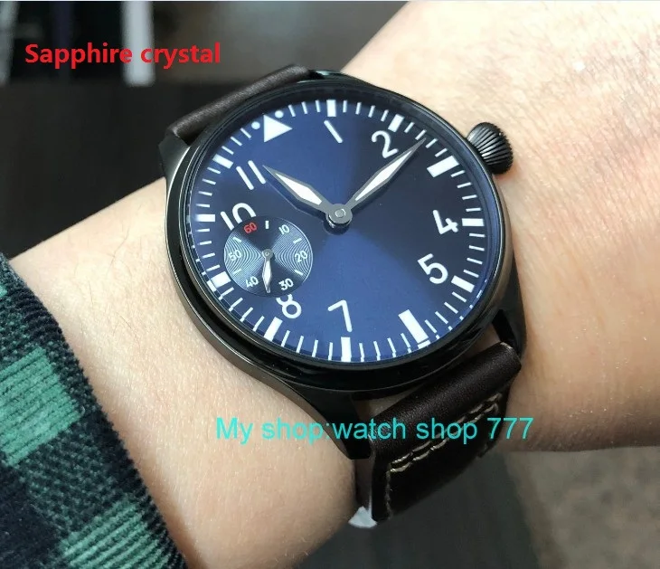 

Sapphire crystal 44mm parnis blue dial 17 jewels Asian 6497 Mechanical Hand Wind movement men's watch PVD case Luminous pa74-p8